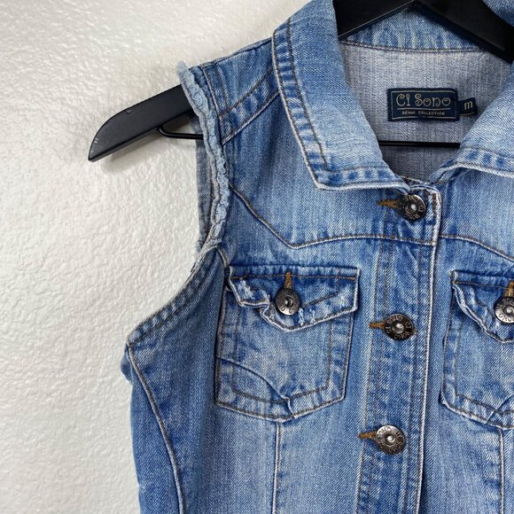 Ci Sono Women's Country Boho Biker Denim Vest Blue Size M - Picture 7 of 12